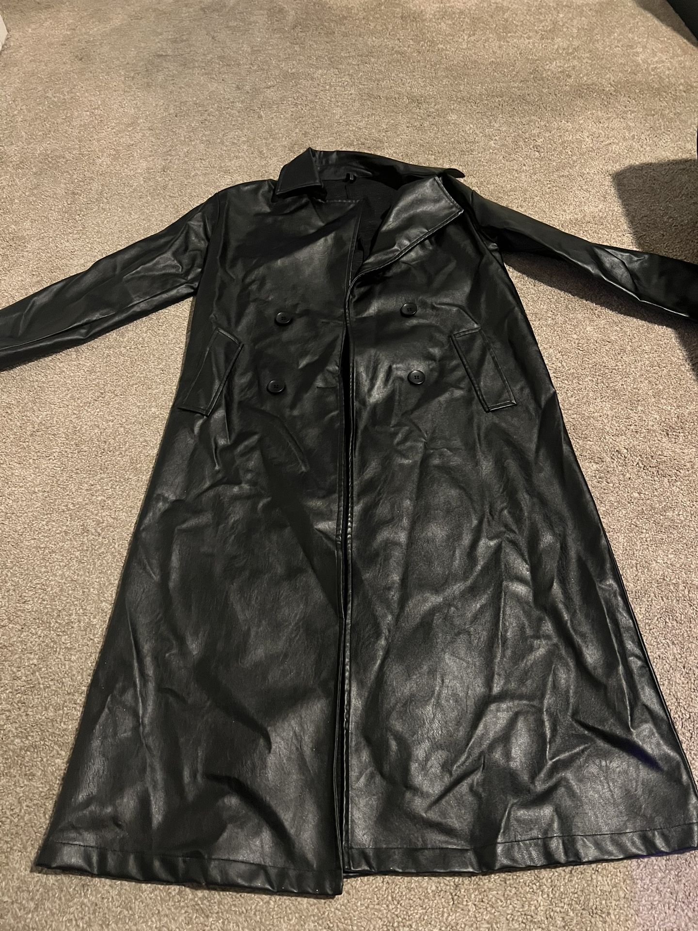 Faux Leather Trench Coat