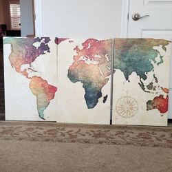 3 Peice Globe Map Canvas Art