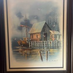 Storm Cloud Yonder Dock Painted Original Oil Painting by L. Alies