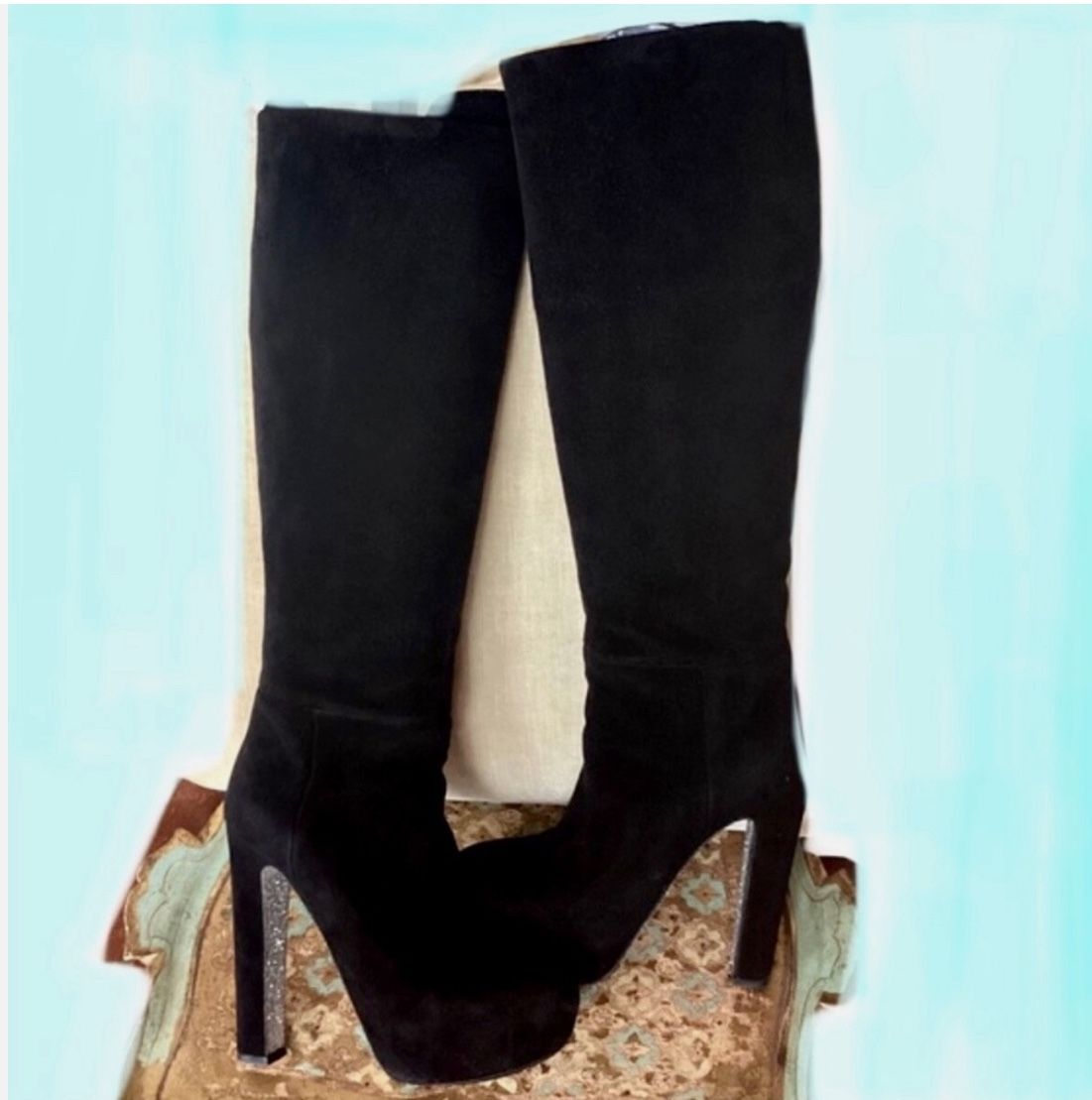  Miu Miu/ Prada Black Suede round-toe, platform knee-high boots