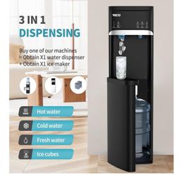 VECYS Bottom Loading Ice Maker Self-Clean Hot Cold Water Dispenser for 5 Gallon Bottle, 22LBS Daily Ice Making, Child Safety Lock, Ideal for Home and