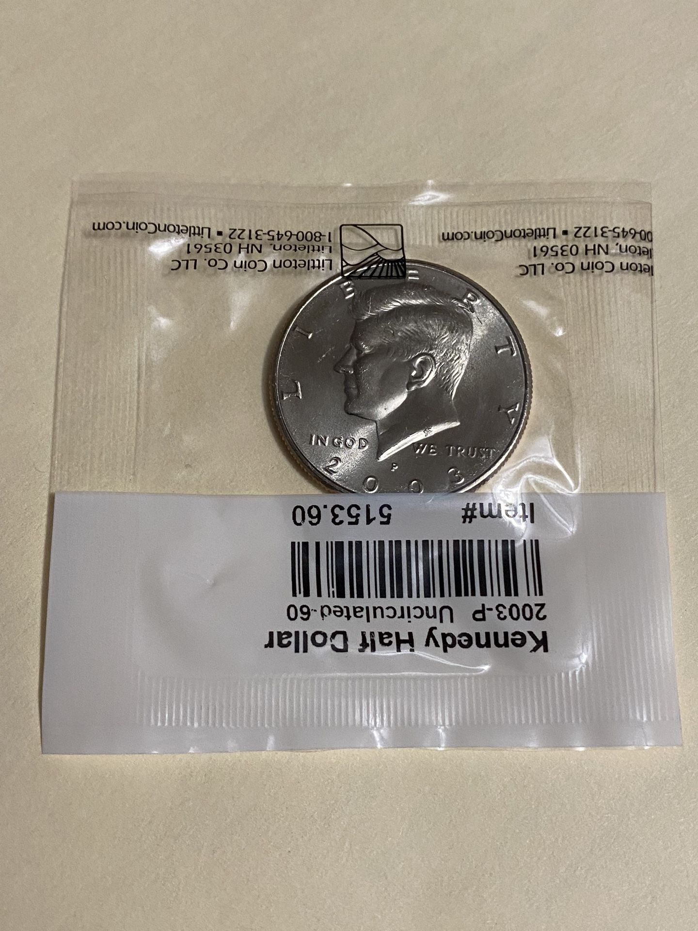 Two new half-dollar coins in the package, never opened, from 2003. I'm asking for $20 for the two collector coins.