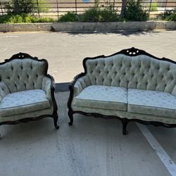 Ivory And Blue Flower Sofa And Chair