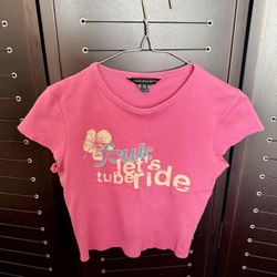 Vintage 💞 French Connection Pink Graphic Girls' Tee - Let's Tube Ride ~ Summer!