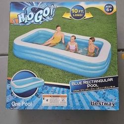 Inflatable Paddling Wading Kiddie Pool Blue Brand New 10 X 6 Ft
