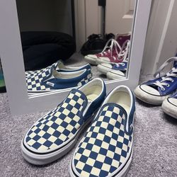 Vans CLASSIC SLIP ON (Checkerboard) Blue Coral Women's Shoes Size 6.5 - Men's 5 