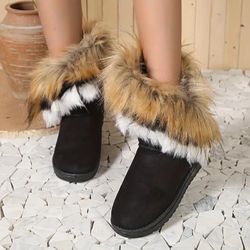 Women's Faux Fur Mid Calf Boots, Winter Thermal Size 8