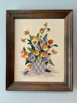 Vintage Floral Pansies Pansy Crewel Embroidery Needlework Grandma Grandmacore Cottage