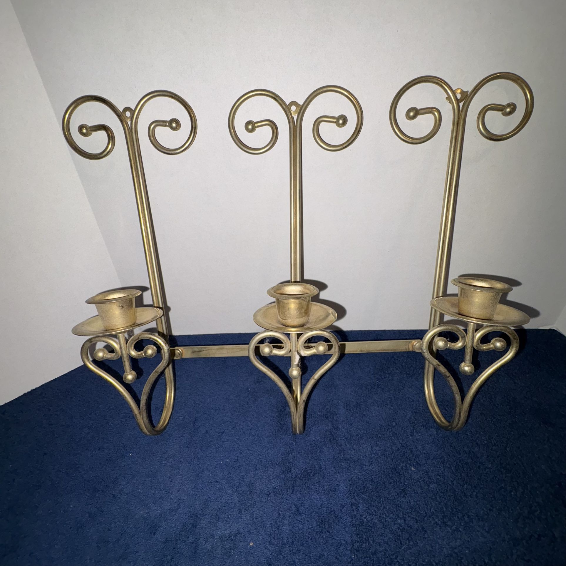 Multi Position Home Interiors Brass 3 Trio Candle Candlestick Holder Wall Sconce