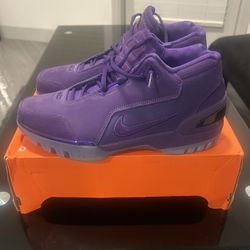 New Nike Mens LeBron 1 Air Zoom Generation Retro Lakers Purple Suede Shoes 