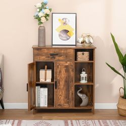 🥨WEENFON Storage Cabinet, Floor Cabinet with Doors and Shelves, Coffee Bar Cabinet with Drawer, Organizer Cabinet for Living Room, Dining Room, Rusti