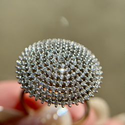 NWT 925 Sterling Silver Round Dome Pave Zircon cocktail ring/7 