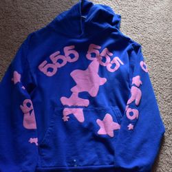 555 PINK AND BLUE SP5DER HOODIE