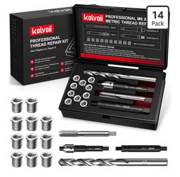 M6 X 1.0 Metric Thread Repair Kit with HSS Drill Bit, Tap, Counterbore and Installation Tool, 10 Solid 304 Stainless Steel Thread Inserts, 9.4mm Lengt
