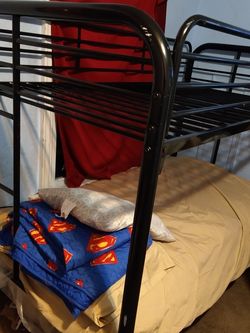 Metal Black Bunk Bed With Stairs And Bottom Bed