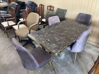 Marble-Top Dining Table with 4 Chairs