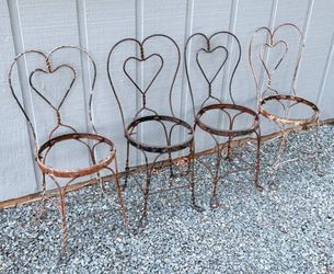 Vintage Set Of 4 Sweetheart Ice Cream Parlor Wrought Iron Rusty Chairs DIY Project Restoration Plant Stands