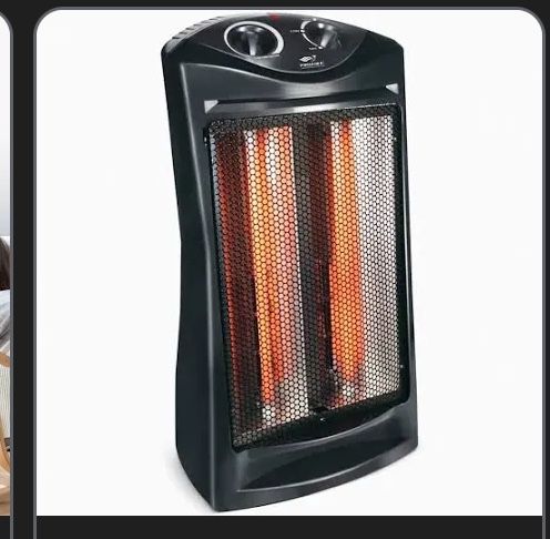 750-Watt/1500-Watt Electric Black Radiant Quartz Tower Heater with Tip-Over Safety Switch and Handle