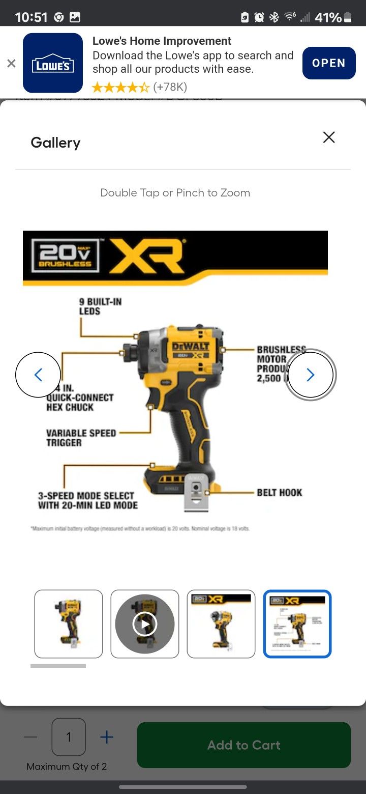 DEWALT XR 20-volt max 1/4-in Brushless Cordless Impact Driver (Battery Not Included and Charger Not Included )
Item # |
Model #DCF860B