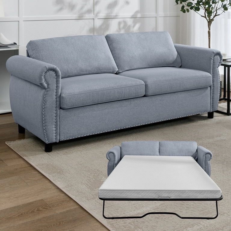 2-in-1 Pull Out Sofa Bed | Upholstered 2 Seat Loveseat Sofa | Queen Size Convertible Couch Bed with Mattress | Sleeper Sofa Couch