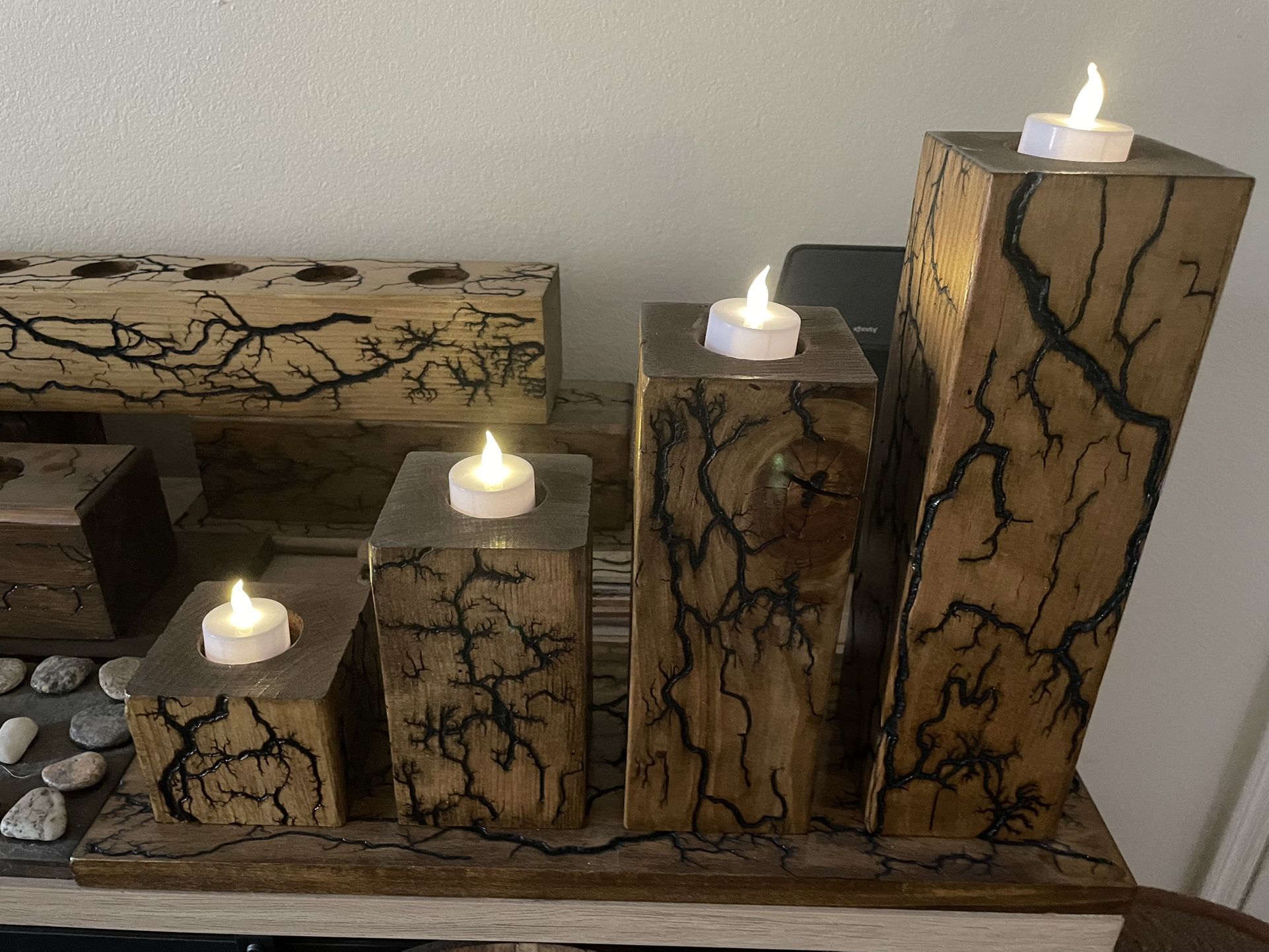 Fractal Wood Burned Pillar Candle Holders
