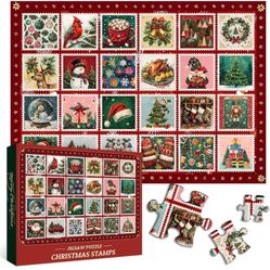 Christmas Puzzles for Adults 1000 Pieces, PICKFORU Holiday Stamps Jigsaw Puzzle Colorful Collage, Challenging Winter Vacation Theme as Wall Decor 