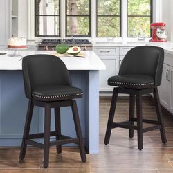 2X Black 26” swivel faux leather barstools