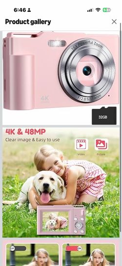 Digital Camera, FHD 4K Digital Point and Shoot Camera with 16X Zoom Anti Shake, 48MP Compact Small Camera with 32GB Card for Boys Girls Kids Shell Pin