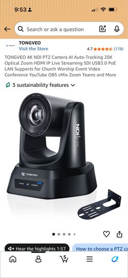 4k NDI PTZ AI camera with auto tracking 20x zoom