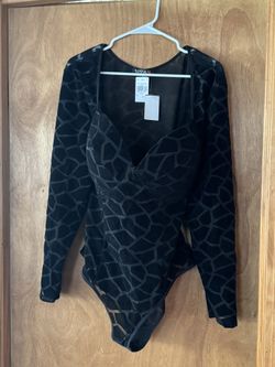 Oppa! black mesh velvet long sleeve bodysuit – new w/ tags