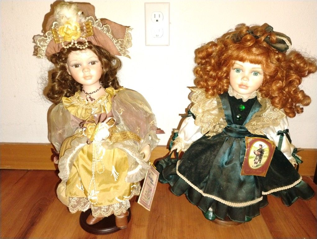 Vintage Porcelain Dolls With Accessories