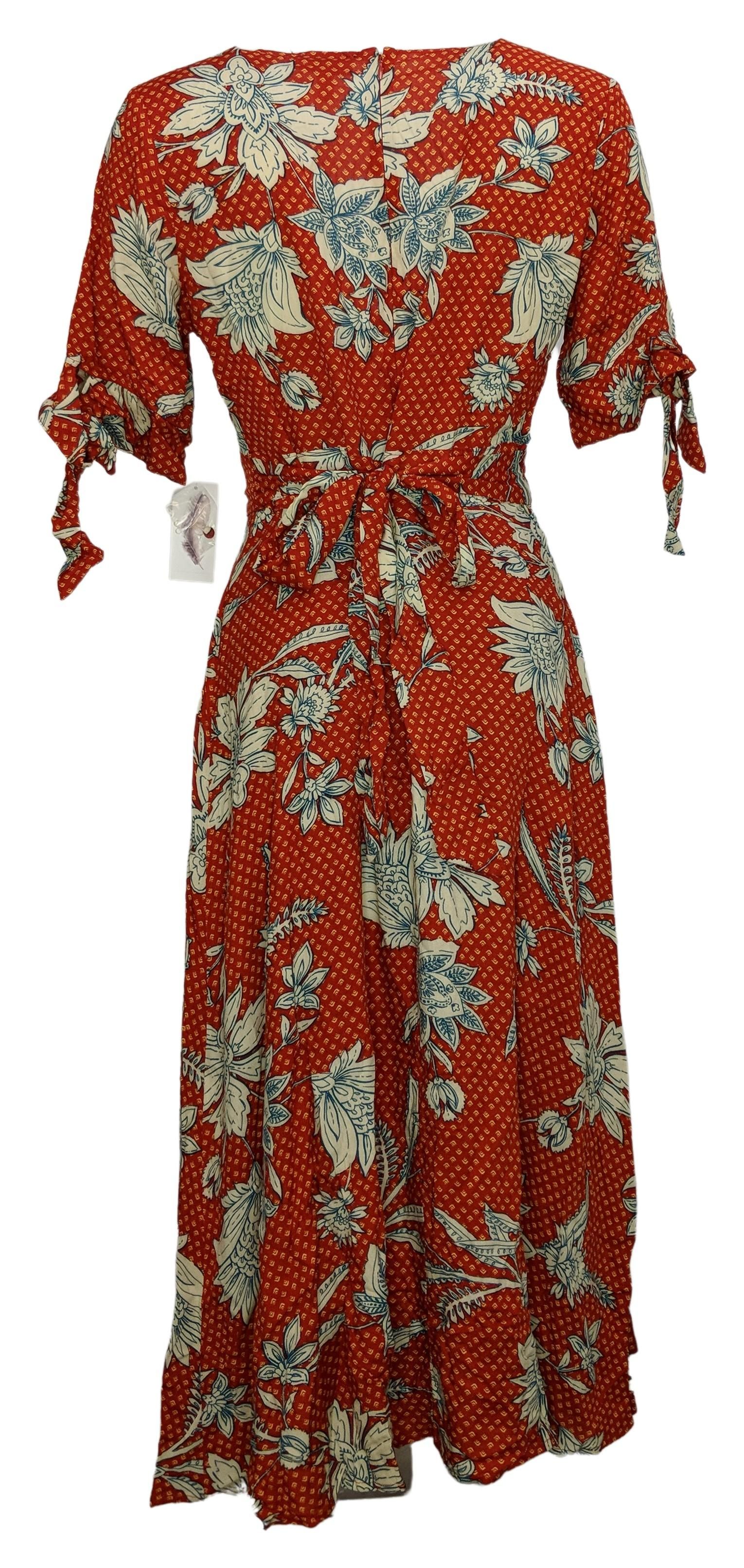 Jessica Simpson Dress Sz M Floral Print Ruffle Hem Midi Red 720702