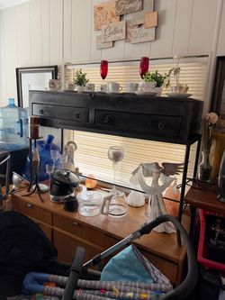 Black Wood Console Table with Drawers