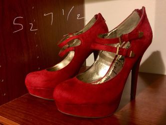 Sexy Red suede leather platforms size 7 1/2