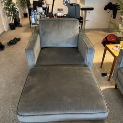 Fair steel Grey Velvet Chair with Ottoman