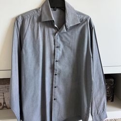 Men’s Gray Dress Shirt with Fine Purple & Gray Stripes – Size 16-33