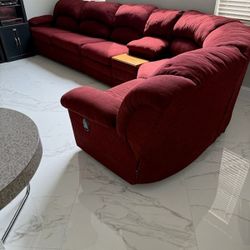 Red Sectional  With Sleeper And Console 