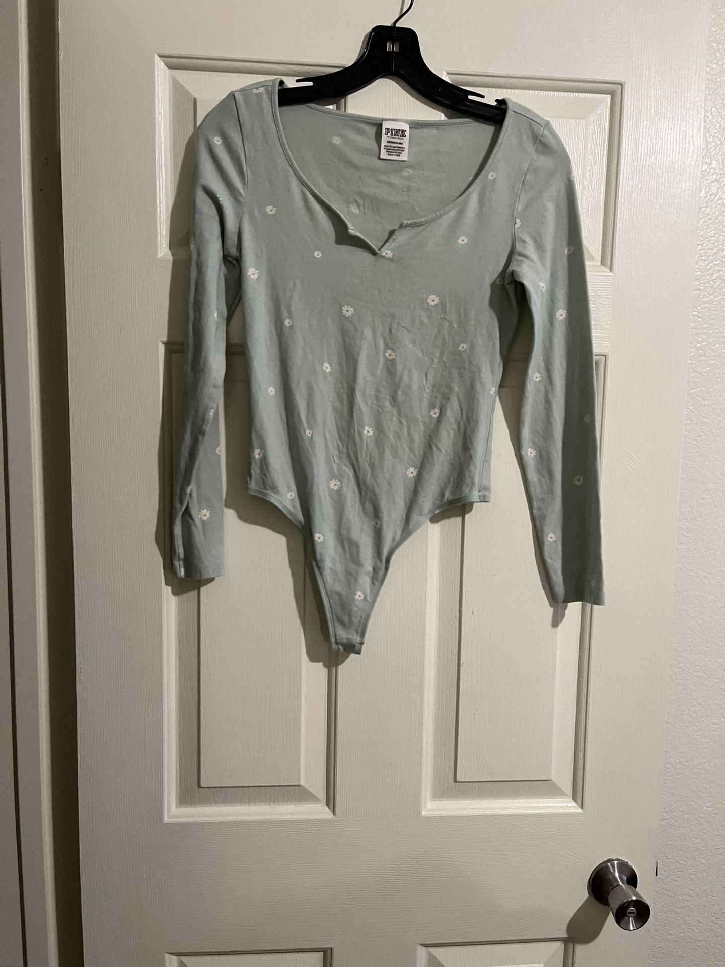 Two Junior Long Sleeve Bodysuit Size S Never Used White Hollister and Pink Green $10 Each