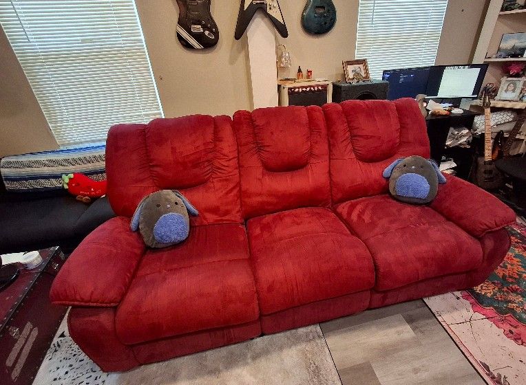 Couch with 2 recliners professionally cleaned