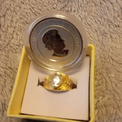 Anillo De Nino  De 14k Y Moneda De Colección De Plata 