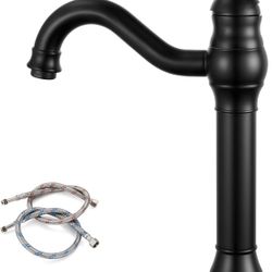 Vessel Sink Faucet 360° Swivel Spout Single Handle Tall Bathroom Faucet 1 Hole Farmhouse Lavatory Washbasin Mixer Tap Matching Supply Hoses, with Pop 