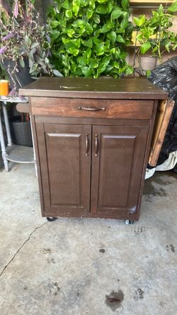 Dark Brown Wood Kitchen Cart on Wheels