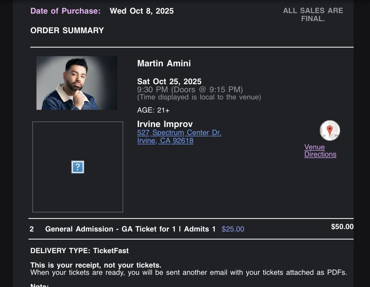Martin Amini 2 Tickets