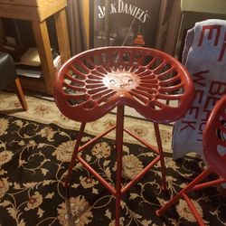 Tractor Seat Red Iron Backless Bar Chair