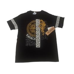 One Brand Sz M Men Graphic Tee Black Gold New