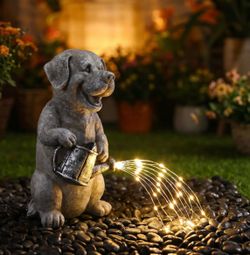 Solar Garden Decor Dog Statues Outdoor, Dog Garden Statue 9.8‘’ for Yard Decorations Outdoor, Ideal Gifts for Mom Dad Dog Lovers Birthday Housewarming