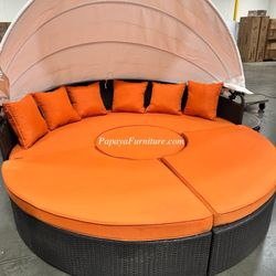 Clearance Patio Furniture Holiday SALE Wicker Round Sectional Lounge Chair Sofa Couch Pool Side Outdoor Round Shape
