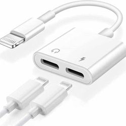 New  iPhone Headphones Adapter & Splitter, 2 in 1 Lightning to Dual Lightning Jack AUX Audio + Charger Adapter Dongle for iPhone 12 11 XS XR X 8 7 iPa