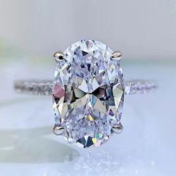 Sterling Silver 14mm Oval Engagement Ring - Size 7