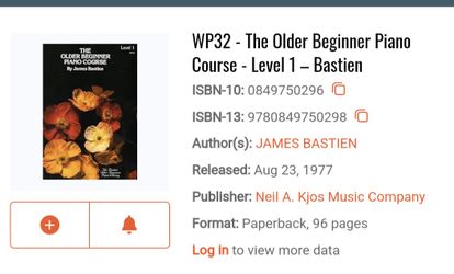 The Older Beginner Piano course By James Bastien